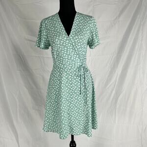 Monteau Women's Floral Wrap Dress Green Size M Pre-Owned